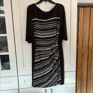 Chaps Black and White Asymmetrical Ruched Sheath Dress